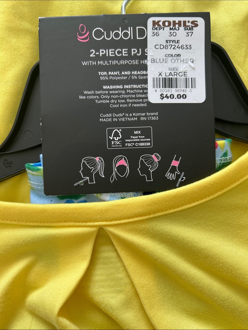 Cuddl Duds Capri pajama set with headband, XL, NWT - Picture 2 of 12